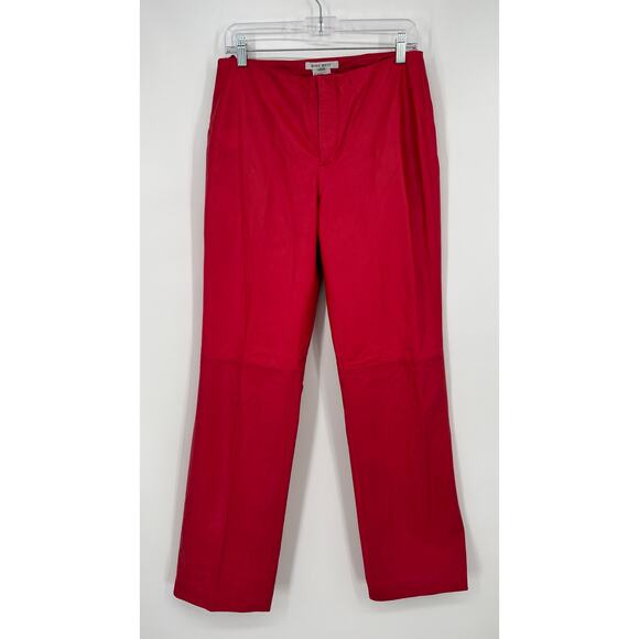 Vintage Nine West Genuine Leather Pants Womens 10 Red Straight Leg Mid Rise Y2K - Picture 1 of 12